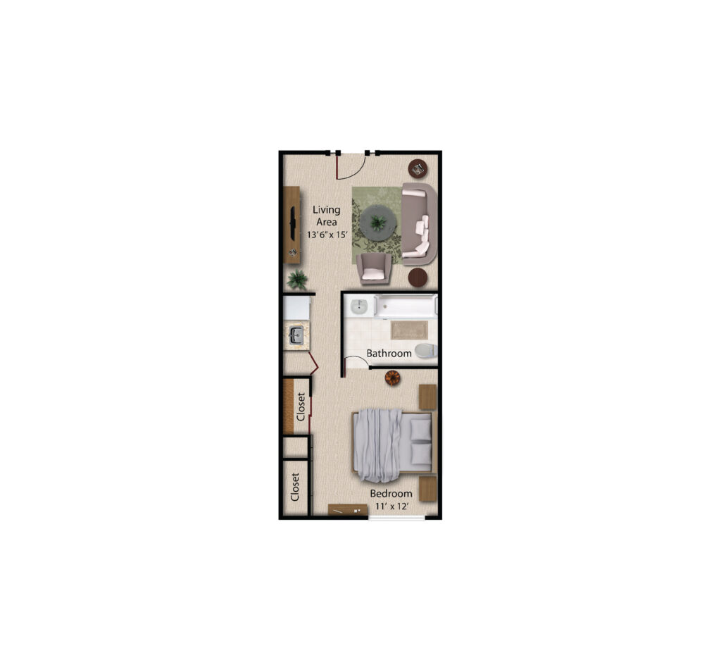 Independent Living Two Bedroom Option B floor plan image.