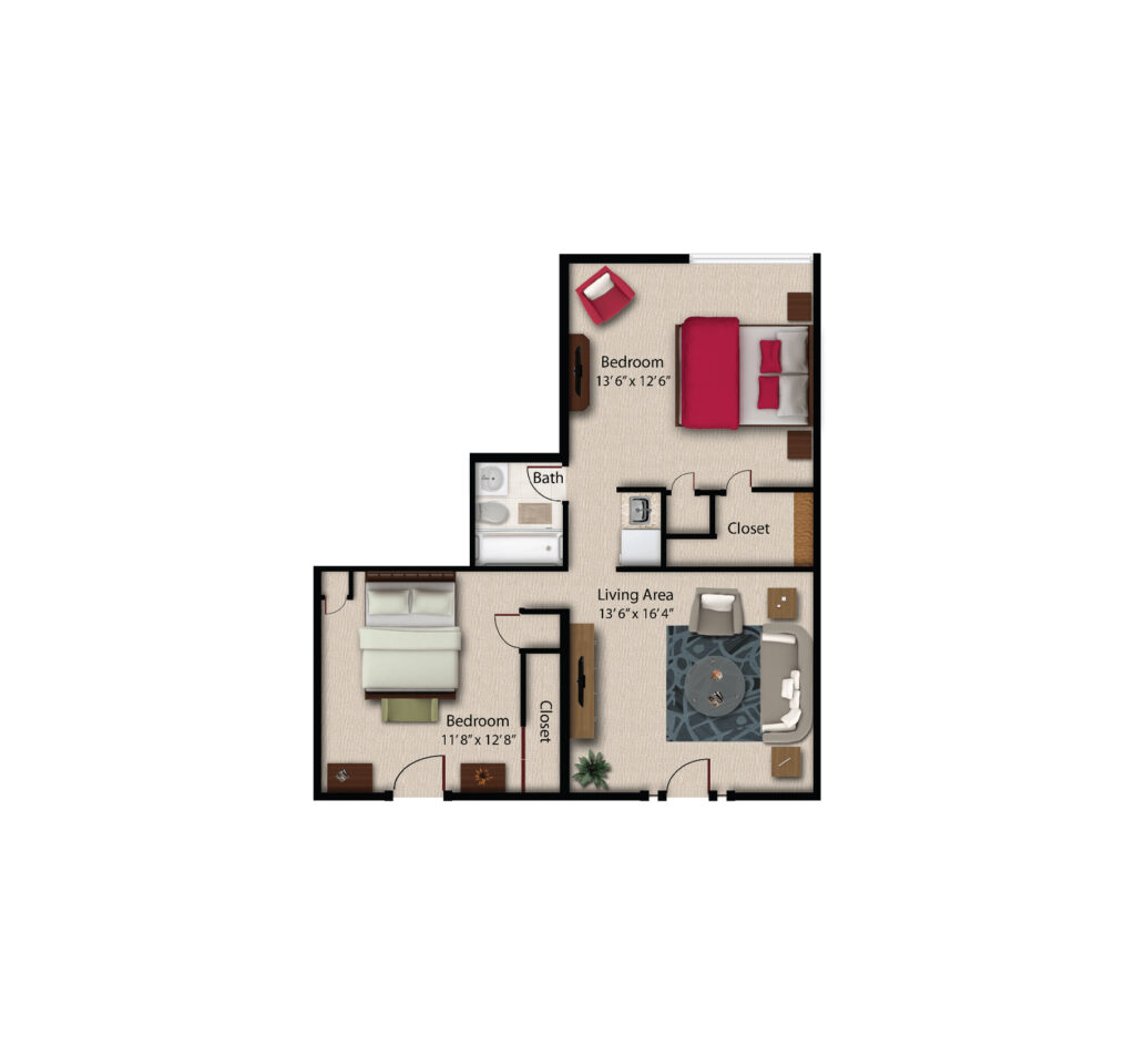 Independent Living Two Bedroom Double Entry floor plan image.