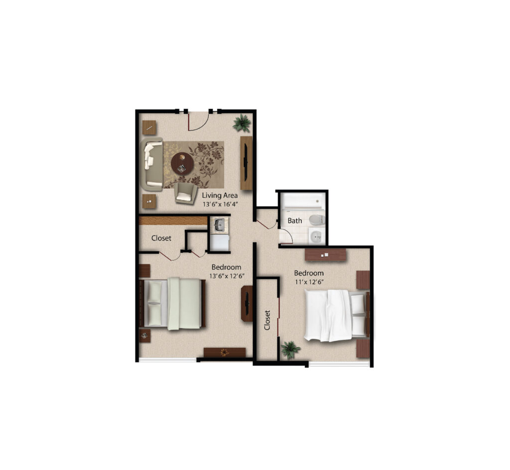 Independent Living Two Bedroom Single Entry floor plan image.